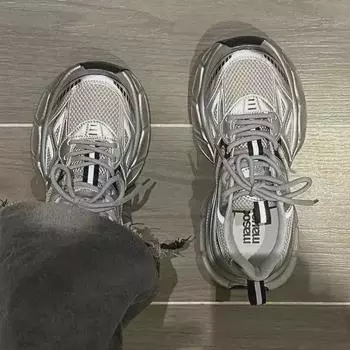 Трендовые серебряные кроссовки Dad 2024 года: Толстая подошва, увеличивающая рост, идеально подходит для весны и осени — женские кроссовки для бега 36 серебряный