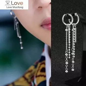 Трендовые серебряные ювелирные изделия, одиночные серьги из нержавеющей стали с круглыми бусинами, универсальные серьги, модные ювелирные изделия для мальчиков и девочек