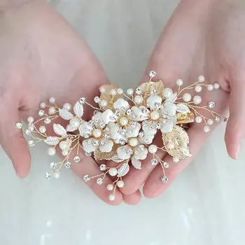 Трендовые свадебные украшения для волос с цветами, жемчугом и стразами, заколка для волос, головной убор, ручная работа, свадебная тиара, ювелирные изделия, женские украшения для волос на выпускной