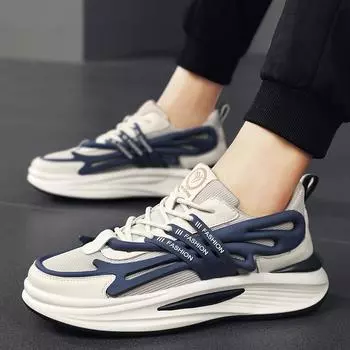 Трендовые туфли для папы на толстой подошве. Дышащая удобная спортивная обувь. Модная повседневная обувь на шнуровке. Размер 39–44. 39 синий