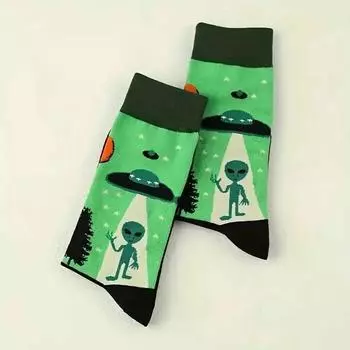 Трендовые Унисекс Мультяшные Носки с Изображением Кота, Коровы, НЛО, Забавного Инопланетянина, Планеты, Удобные Осенне-Зимние Креативные Теплые Хлопковые Носки для Хэллоуина