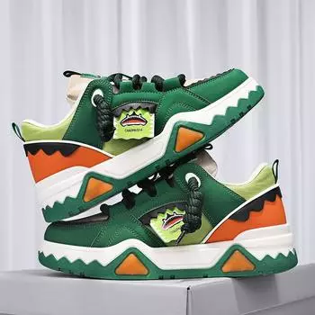 Трендовые зеленые повседневные кроссовки мужские дизайнерские массивные туфли Harajuku Cartoon мужские кроссовки на платформе молодежная обувь для скейтбординга спортивная обувь 39