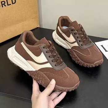 Трендовые женские бархатные кроссовки Forrest Gump 2024 года: Толстая подошва, корейский стиль, осенне-зимний бег 35 чёрный