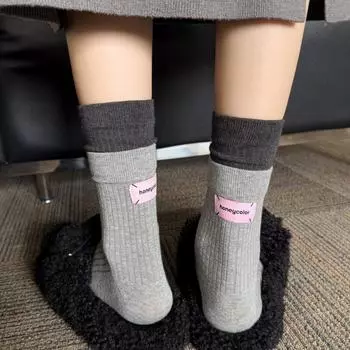 Трендовые женские носки Ankara Red Double Mouth Heel Cloth Label Женские хлопковые носки со средним ворсом One Size