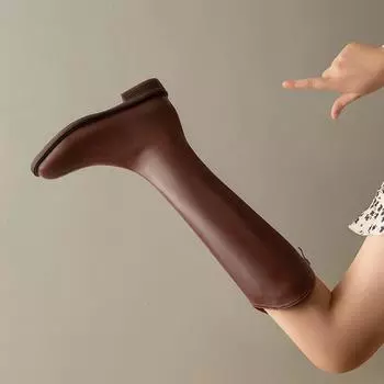 Трендовые женские сапоги до колена Comemore, женские сапоги до колена из искусственной кожи, весенне-осенние сапоги в стиле вестерн с V-образным вырезом, готическая обувь с круглым носком, длинные Botas Femininas 35 коричневый