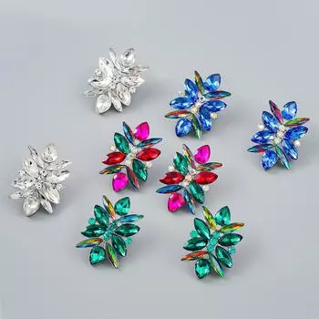 Трендовые женские серьги-цветочки в европейском и американском стиле 2022 года с цветными литой отделкой из бриллиантов зелёный