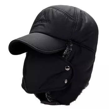 Трендовые зимние теплые шапки-бомберы для мужчин и женщин, защита ушей и лица от ветра, лыжная шапка, бархатная утолщенная парная шапка, уличные велосипедные шапки, шапка-ушанка чёрный
