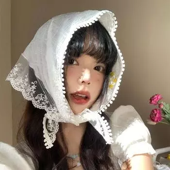 Трендовый белый кружевной шарф | Защита от УФ-лучей головной убор | Французский пляжный аксессуар для волос белый