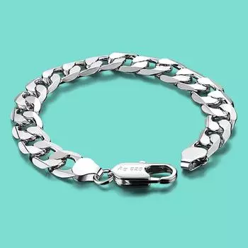 Трендовый браслет из стерлингового серебра 925 пробы с плоской кубинской цепочкой для женщин и мужчин, ширина браслетов 12 мм, ювелирные изделия для вечеринок в рок-клубах, аксессуары для подарков 18cm(7inch)