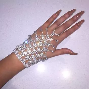 Трендовый браслет с блестящими стразами, цепочка на палец, свадебная сетка, дизайн, свадебный кроссовер для подружки невесты, бохо, серебряный цвет серебряный