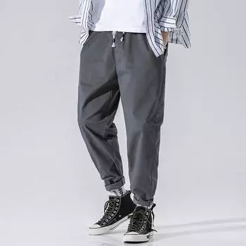 Трендовый бренд мужские повседневные брюки мужские модные простые брюки длиной до щиколотки однотонные шаровары мужские XL серый