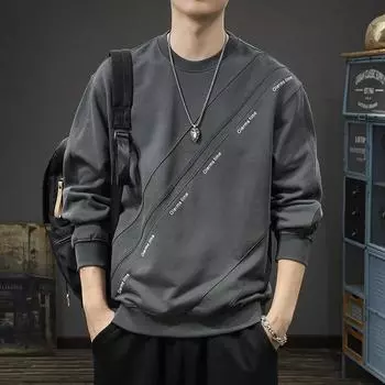 Трендовый фирменный дизайн Sense Splicing круглый вырез свитер мужской свободный большой размер американский ретро тяжелый длинный рукав топ M