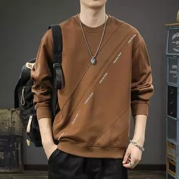 Трендовый фирменный дизайн Sense Splicing круглый вырез свитер мужской свободный большой размер американский ретро тяжелый длинный рукав топ M чёрный