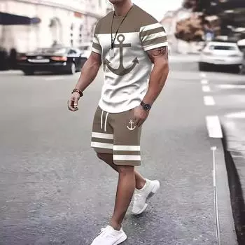 Трендовый комплект из футболки с цветными блоками и шорт на шнурке. Мужской летний повседневный спортивный комплект из шорт с короткими рукавами. Мужской летний повседневный костюм. 4XL