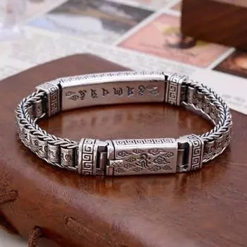 Трендовый мужской браслет из настоящего серебра S925, шестизначные буддийские мантры, молитвенные колеса ручной работы, ювелирные изделия на удачу 19cm