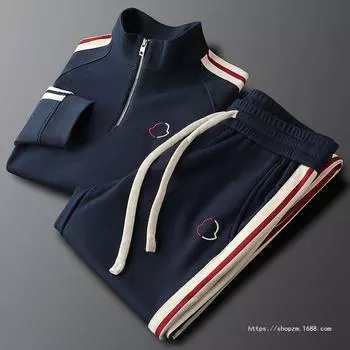 Трендовый мужской комплект из трикотажного свитера с полосками по бокам и спортивных штанов на весну и осень 2XL (135-145 jin) чёрный