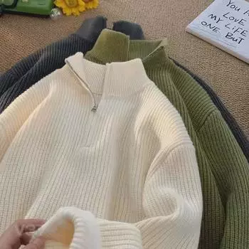 Трендовый мужской свитер с полуводолазкой: Свободный, однотонный, повседневный, осенне-зимний стиль