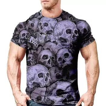 Трендовый мужской уличный стиль с принтом черепа, летний повседневный мужской ретро-топ в стиле Харадзюку Y2K Fashihirton с коротким рукавом TS S