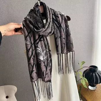 Трендовый пустой кружевной шарф-шаль, длинный внешний с тонким темпераментным этническим шарфом, шелковый шарф для женщин 135-175CM красный