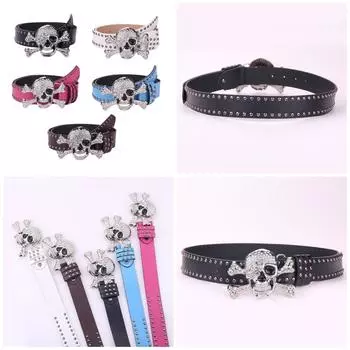 Трендовый ремень из искусственной кожи со стразами и пряжкой в виде черепа, пояс для энтузиастов моды, пояс для пальто, джинсов, платье, женский пояс чёрный
