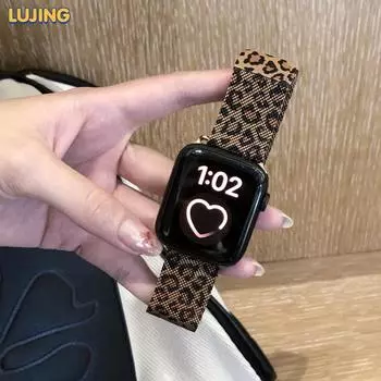 Трендовый ремешок с леопардовым принтом для iwatch 38 мм 42 мм 41 мм для ремешка Apple Watch Series10 46 мм Ultra2 49 мм SE 8 7 6 40 мм 44 мм 45 мм браслет из нержавеющей стали For 38mm-40mm-41mm