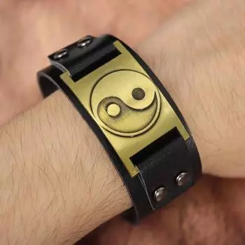 Трендовый ретро браслет Тайцзи Инь Ян Очаровательный мужской кожаный браслет Мода Хип-хоп Панк Ювелирные изделия Защитные аксессуары Рок бронзовый
