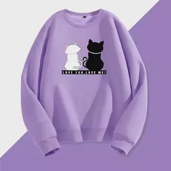 Трендовый свитер с круглым вырезом 2024 года: Плотный плюш, универсальный принтованный дизайн для женщин и пар — идеально подходит для весны, осени и зимы M