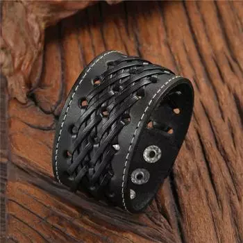 Трендовый винтажный черный плетеный кожаный браслет регулируемый размер ретро мужской браслет для повседневной носки мужчин чёрный