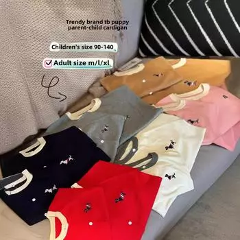 Трендовый вязаный кардиган TB Puppy: Весенняя/осенняя одежда для родителей, детей и пар 140 cm