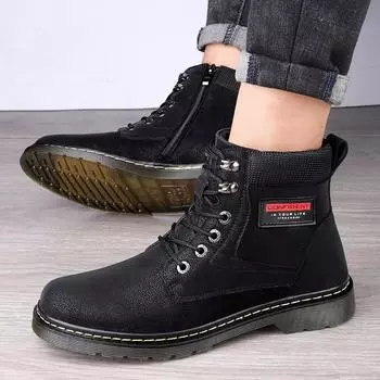 Трендовые мужские ботинки из натуральной кожи, модные повседневные ботинки, обувь из натуральной кожи, удобные, прочные, для улицы, теплые, плюшевые, ковбойские ботильоны 38 чёрный