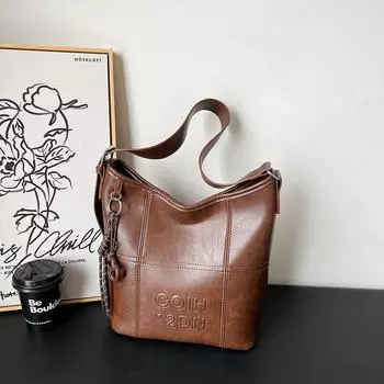 Trendy 2024 Winter Soft Leather Shoulder Bag with Letter Indentation null чёрный