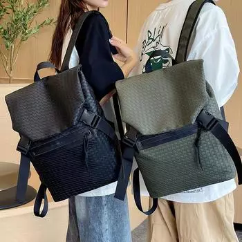 Trendy and cool men s and women s backpacks, large-capacity retro flip student schoolbags, simple and fashionable backpacks. серый