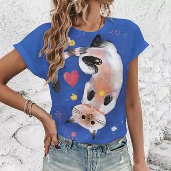 Trendy And Energetic Street T-shirt Sweet And Cute Animal Print Short Sleeved Top, New Product Simple Daily Women s Clothing S