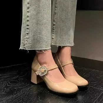 Trendy and Fashionable 2024 Spring New Hundred Pairs Skirt Shallow Mouth Round Head Thick Heel High Heel Women s Shoes 35 абрикосовый