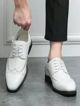 Trendy and fashionable menShoes gentleman Luxury Men Dress Shoes Lace Up British Business Casual Outdoor party shoes 38 чёрный