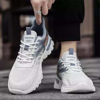 Trendy Autumn Men Sneakers 2024 New Breathable Elasticity Air-cushion Running Sports Shoes Tennis Shoe Non Slip Basketball Shoes 39 чёрный