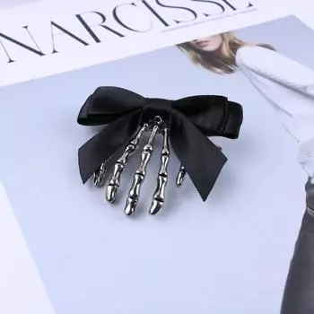 Trendy Black Ribbon Bowknot Skull Hand Hair Clip for Women Hair Hairpins Barrette Children Hair Halloween Punk Style Headwear Hair Claws