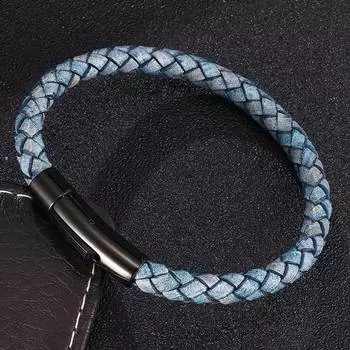 Trendy Blue Leather Bracelet Men Friendship Bracelets & Bangles Punk Male Jewelry Christmas Gift Pulseras Hombre BB0466 165mm золотой