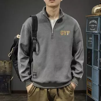 Модный брендовый американский трикотажный свитер Half-Pull, мужской свободный свитер большого размера для спорта и отдыха, воротник-стойка M