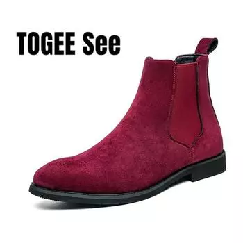Trendy Brand British Style Men Boots High Top Slip On Suede Leather Ankle Boots Spring Autumn New Chelsea Boots Men Casual Shoes 38 чёрный