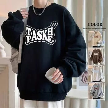 Trendy Brand Crew Neck Pullover Sweater Men s Long-sleeved Printed Top Student Loose Men s Bottoming Shirt M белый