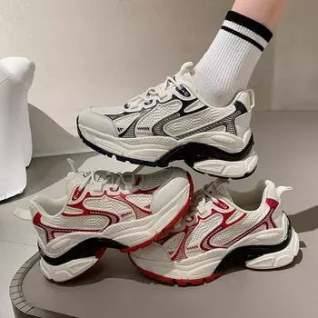 Модный бренд жареные уличные папины туфли женские новые сетчатые дышащие супер огненные толстые подошвы универсальные повседневные женские туфли 35 красный