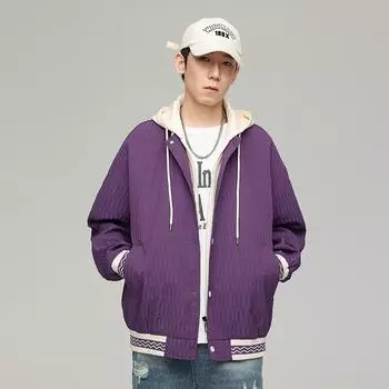 Trendy brand hooded jacket autumn new fake two-piece set fashionable versatile jacket men s trendy Hong Kong style top jacket men M