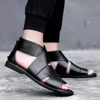 Trendy Breathable men s sandals Classic black versatile British style Outdoor party leisure activity men s Walking shoes 38-44 38 чёрный