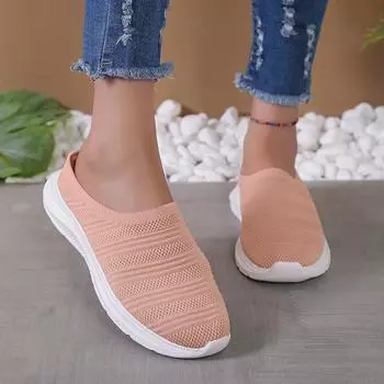 Trendy Casual Shoes 2024 Summer Mesh Breathable One Step Simple Shallow Mouthed Flat Bottomed Women s Shoes Zapatos De Mujer 36 чёрный