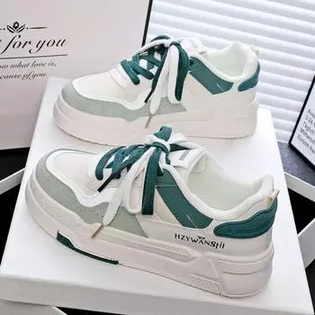 Trendy Casual Single Shoes 2024 Autumn New Item Thick Sole Color Blocked Simple Daily Versatile Women s Vulcanized Shoes Daily 35 зелёный