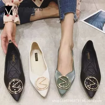 Trendy Clear metal buckle moccasins femme big size 35-43 single shoes women slip on loafers pointed toe soft soled flats 2024 5 абрикосовый