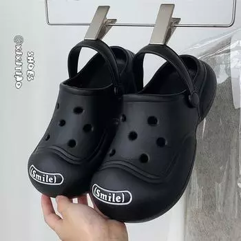 Trendy Cool New Arrival Thick Sole Baby Boy and Girl Summer Outdoor Non-Slip Beach Sandals Poop Feeling Building Blocks Shoelace Couple Hole Shoes Black without shoelaces 38-39