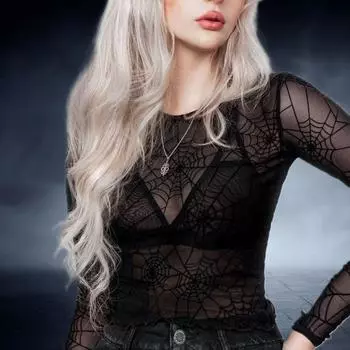 Trendy Dark Goth Millennium Spider Web Long-Sleeved T-shirt Flocking gentle hand wash can not rub F1-1 18