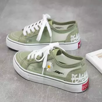 Trendy Design Women s Shoes 2024 Summer New Mesh Breathable Flower Simple Flat Bottom Anti Slip Canvas Shoes Zapatos De Mujer 35 розовый